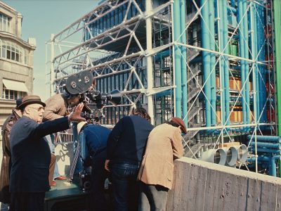 Roberto Rossellini, tournage du film Le Centre Georges Pompidou, 1977, courtesy Fondation Genesium, Jacques Grandclaude © D.R.