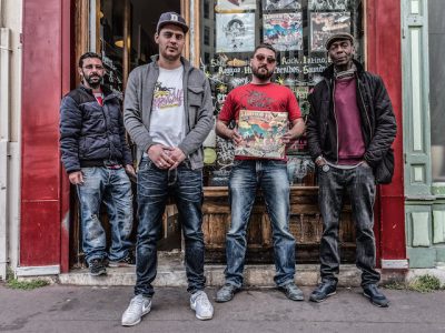 Luca, Hugo, Amadeo et Davjazz, le crew Happy Milf / Beers and Records presque au complet - Montreuil / © Jean-Fabien Leclanche