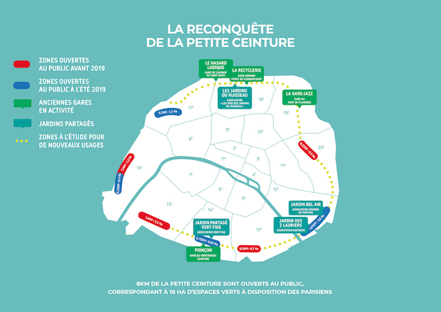 La carte des tronçons ouverts sur la Petite Ceinture / © Ville de Paris
