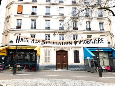 Mobilisation des habitants de la place Sainte-Marthe à Paris (10e) contre la spéculation immobilière dans le quartier / © Steve Stillman pour Enlarge your Paris