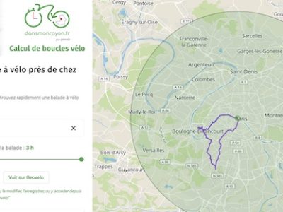 Développé par l’appli Geovelo, dansmonrayon.fr permet de calculer des balades à vélo dans un rayon de 20 kilomètres autour de chez soi / © Geovelo