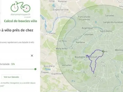 Développé par l’appli Geovelo, dansmonrayon.fr permet de calculer des balades à vélo dans un rayon de 20 kilomètres autour de chez soi / © Geovelo